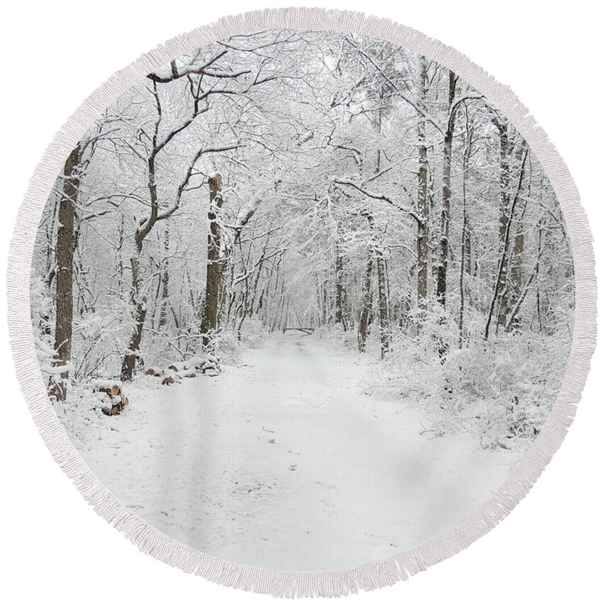 Snow In The Park Round Beach Towel featuring the photograph Snow in the Park by Raymond Salani III