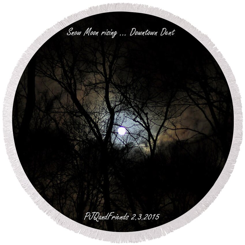 Snow Moon 2015 Round Beach Towel featuring the photograph Snow Moon Rising by PJQandFriends Photography