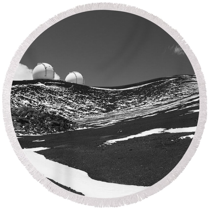 Volcano Round Beach Towel featuring the photograph Snow on Mauna Kea by Venetia Featherstone-Witty