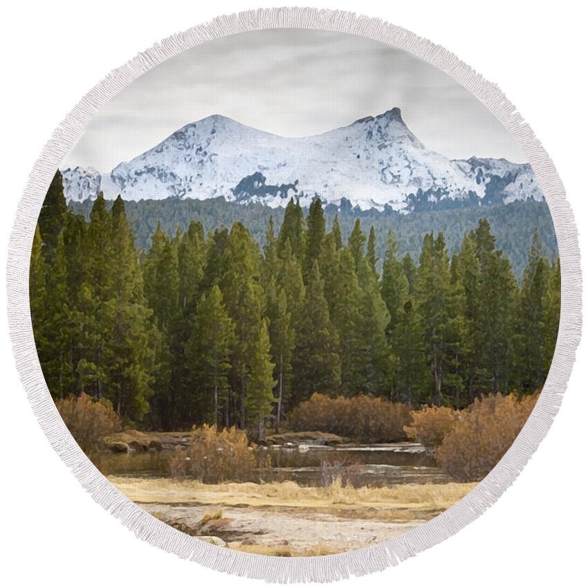 Snow Round Beach Towel featuring the photograph Snowy Fall in Yosemite by David Millenheft