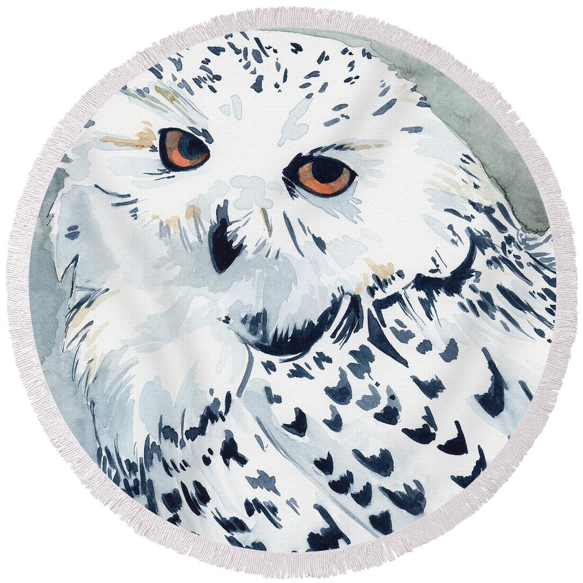 Owl Round Beach Towel featuring the painting Snowy Owl by Sean Parnell