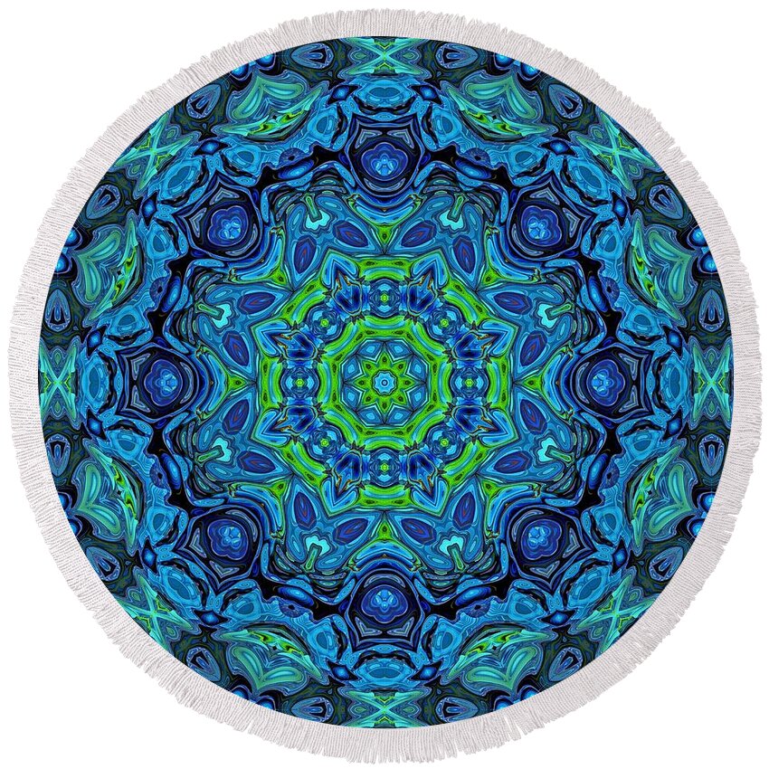 Blue Round Beach Towel featuring the digital art So Blue - 43 - Mandala by Aimelle Ml