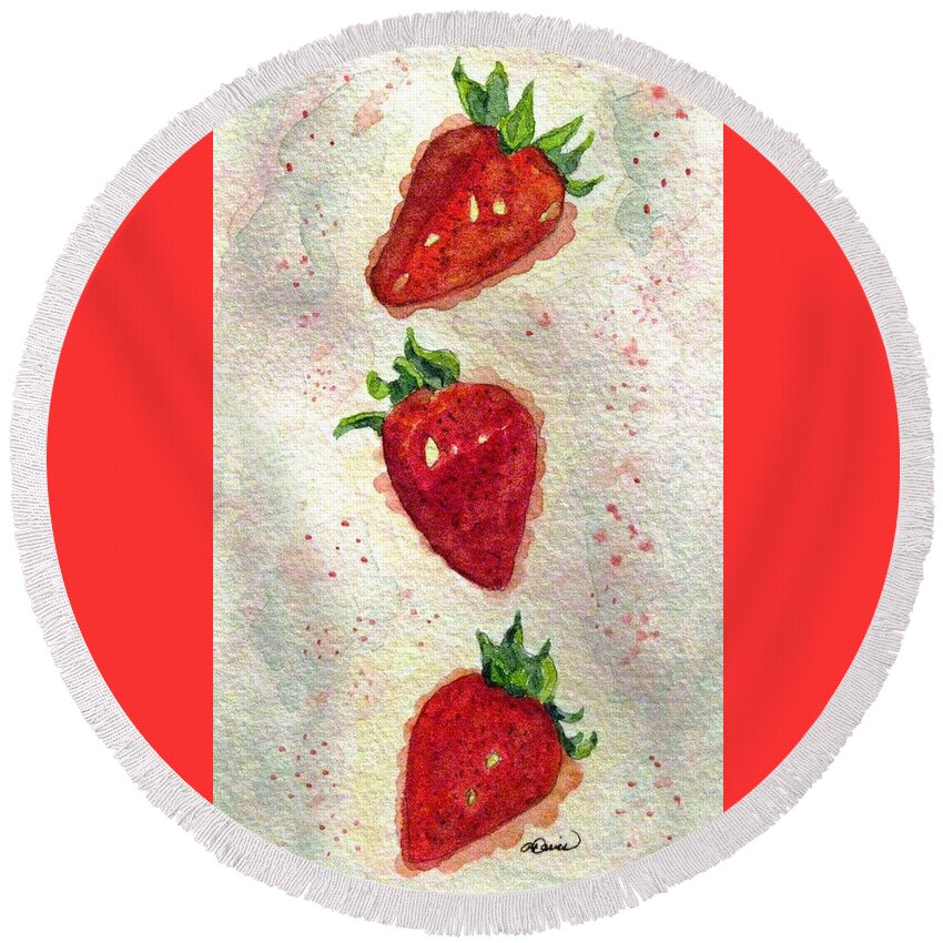 Strawberries Round Beach Towel featuring the painting So Juicy by Angela Davies