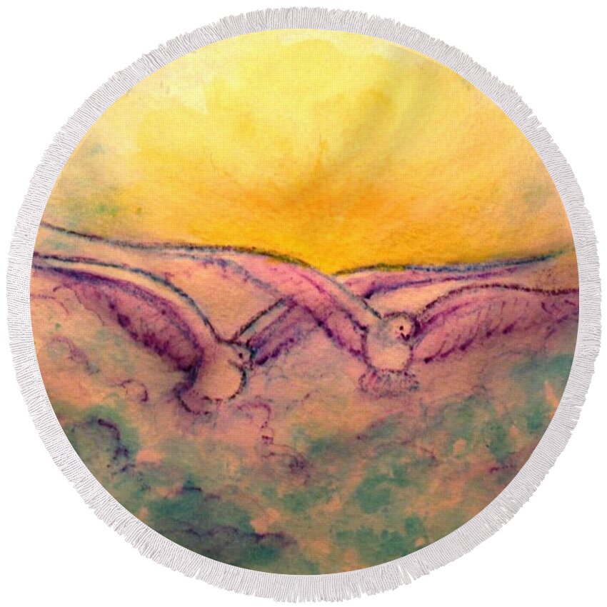 Birds Round Beach Towel featuring the painting Soaring High Like Eagles 7 by Hazel Holland