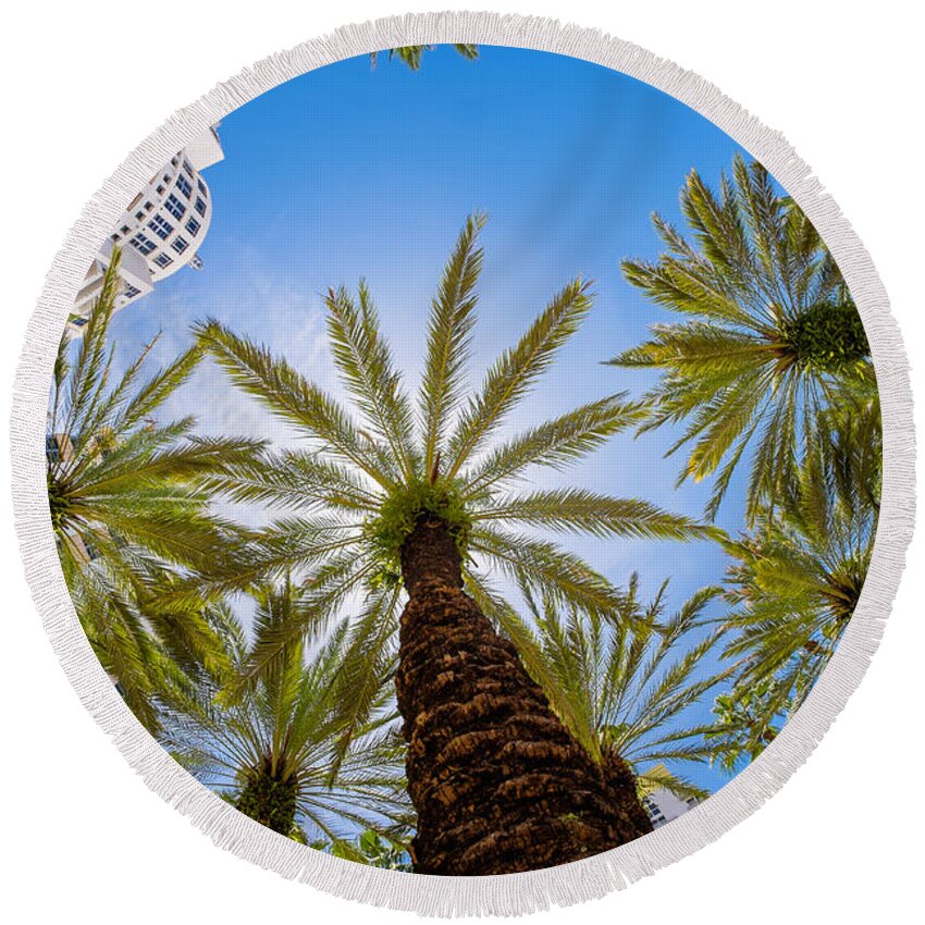 Architecture Round Beach Towel featuring the photograph Sobe Palms by Raul Rodriguez