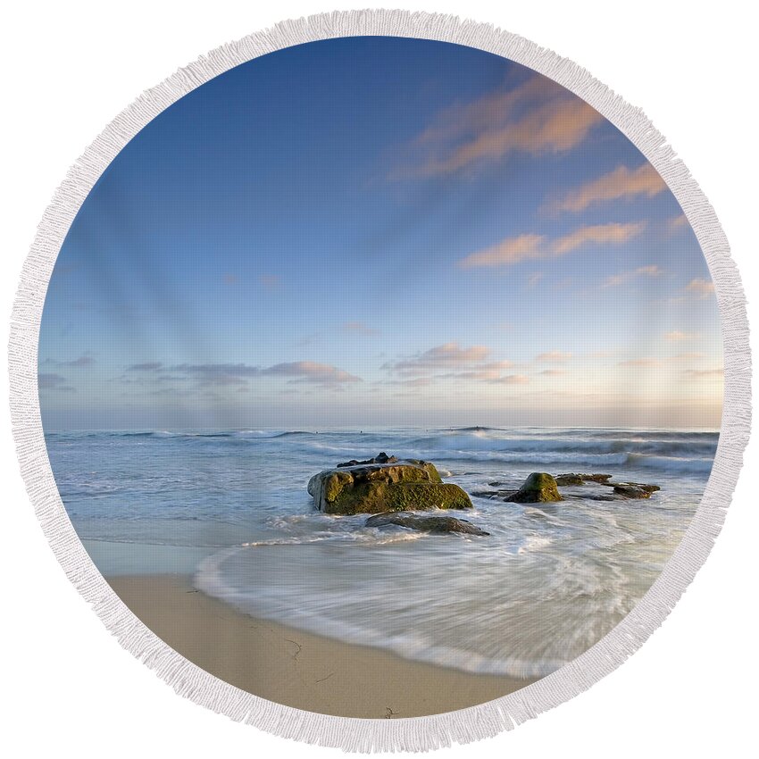 La Jolla Round Beach Towel featuring the photograph Soft Blue Skies by Peter Tellone