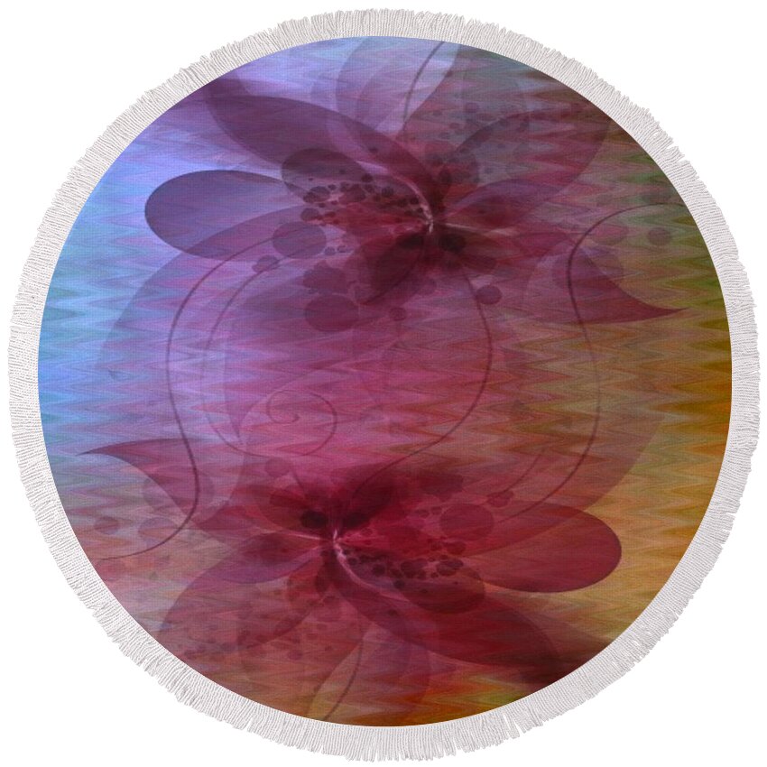 Abstract Round Beach Towel featuring the digital art Soft Colored Ripples And Ribbons Abstract by Judy Palkimas
