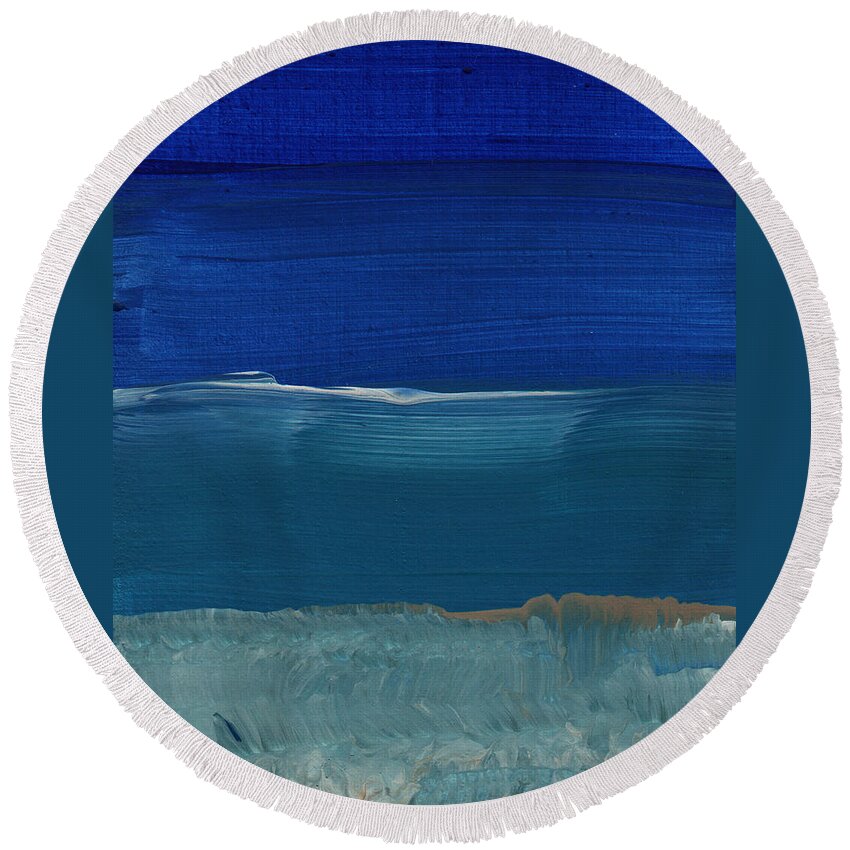 Abstract Art Round Beach Towel featuring the painting Soft Crashing Waves- Abstract Landscape by Linda Woods