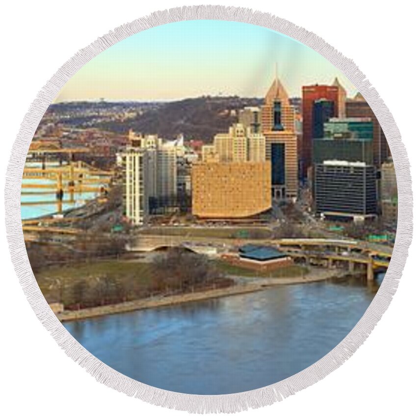  Round Beach Towel featuring the photograph Soft Light Over Pittsburgh by Adam Jewell