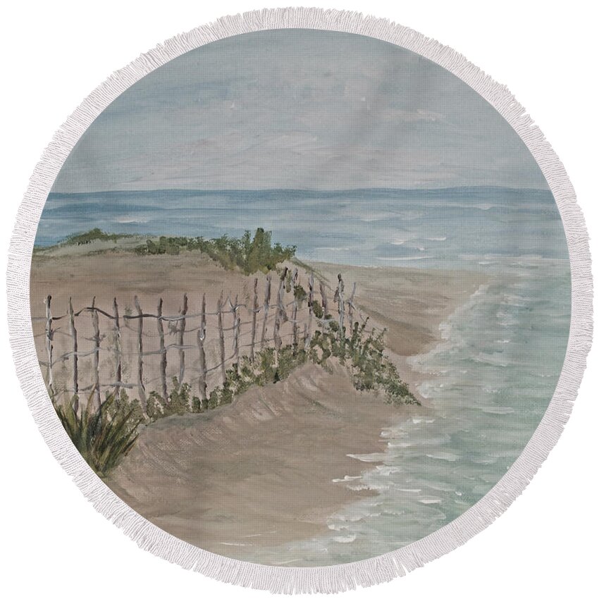 Seascape Round Beach Towel featuring the painting Soft Sea by Barbara McDevitt
