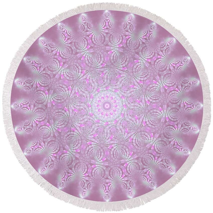 Abstract Round Beach Towel featuring the digital art Softly Purple by Sandy Keeton