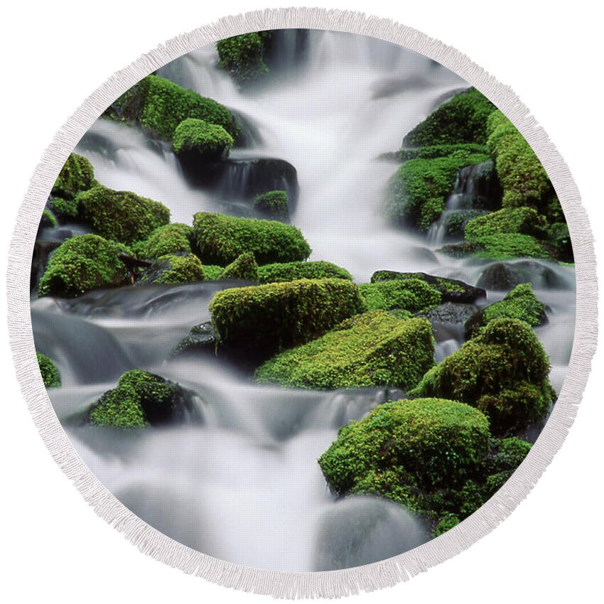 Sol Duc Round Beach Towel featuring the photograph Sol Duc Stream by Ginny Barklow