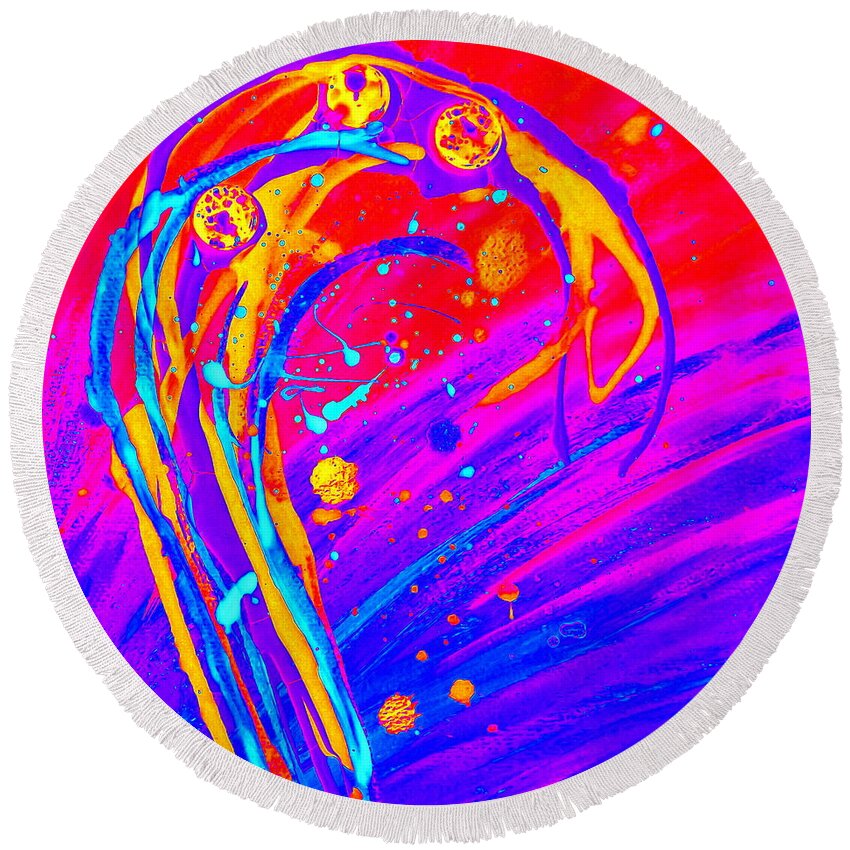 Abstract Round Beach Towel featuring the painting Solar Flare by Darren Robinson