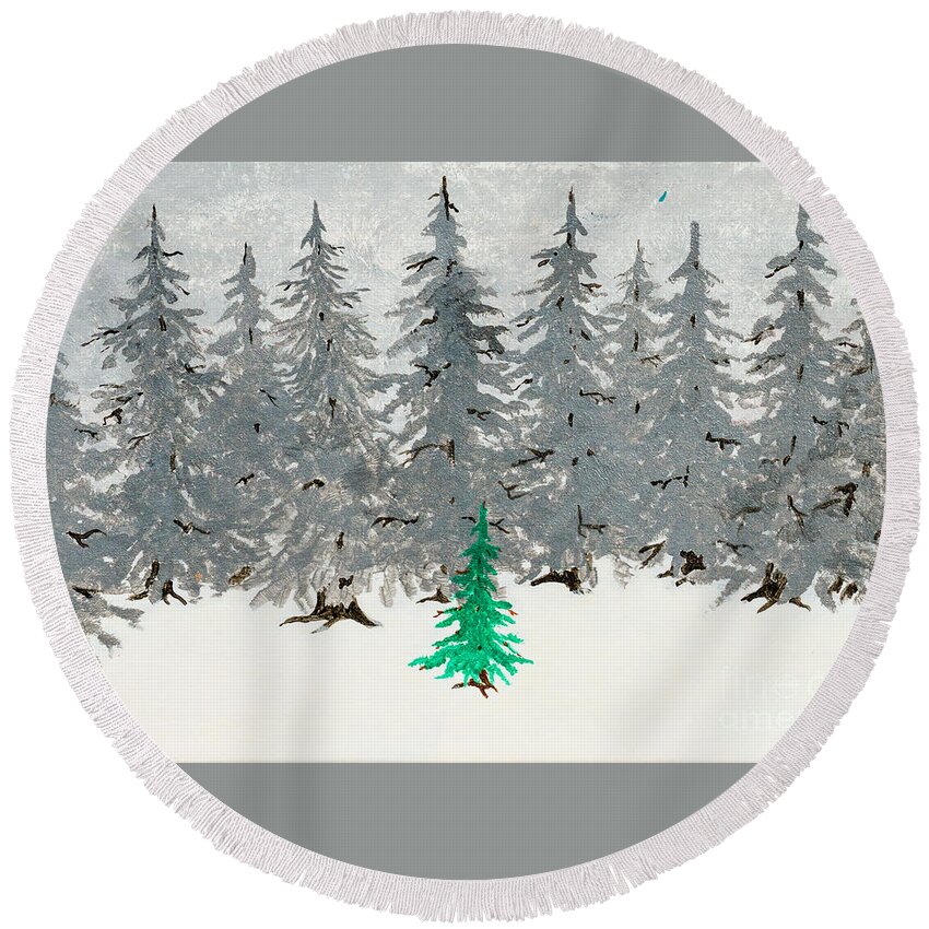 Trees Round Beach Towel featuring the painting Solitary by Stefanie Forck