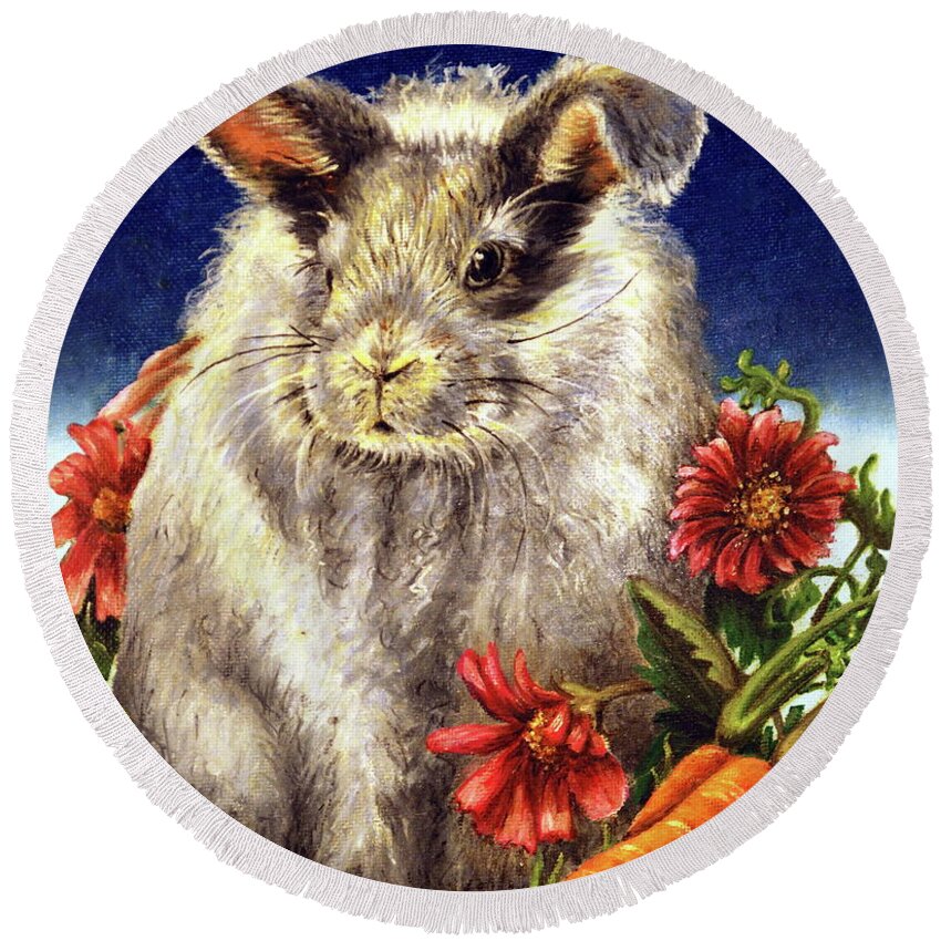 Linda Simon Round Beach Towel featuring the painting Some Bunny is a Fuzzy Wuzzy by Linda Simon