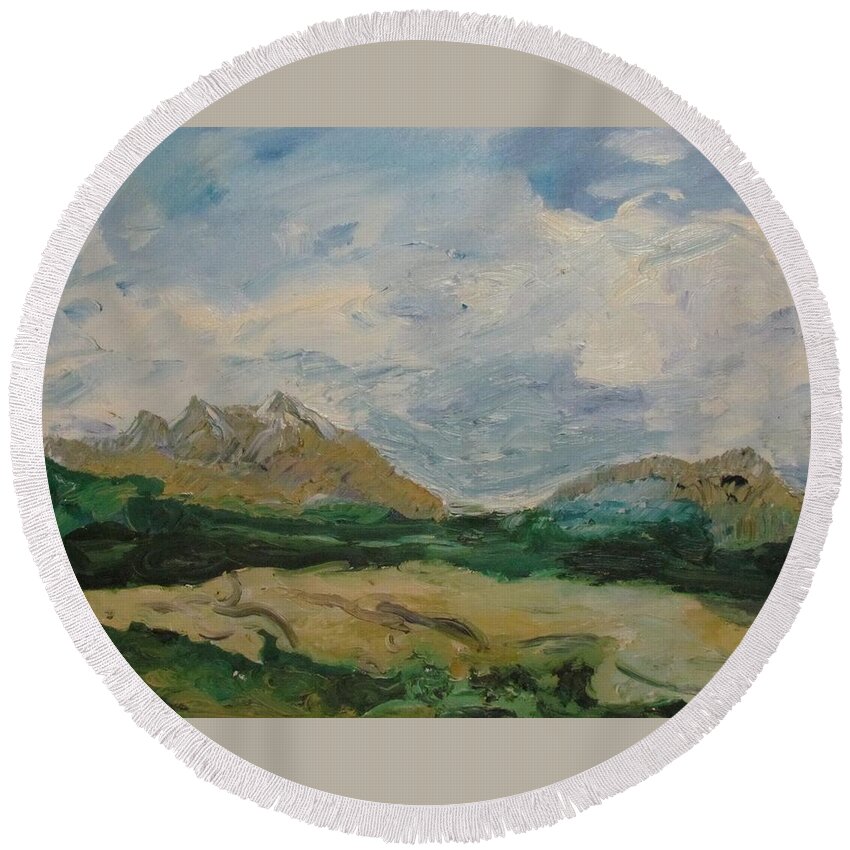 Mountains Round Beach Towel featuring the painting Somewhere in Denali by Shea Holliman