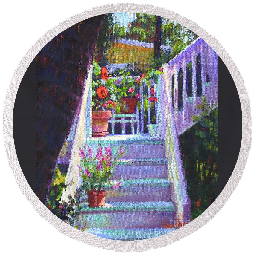 Steps Round Beach Towel featuring the painting Soozi's Steps by Candace Lovely