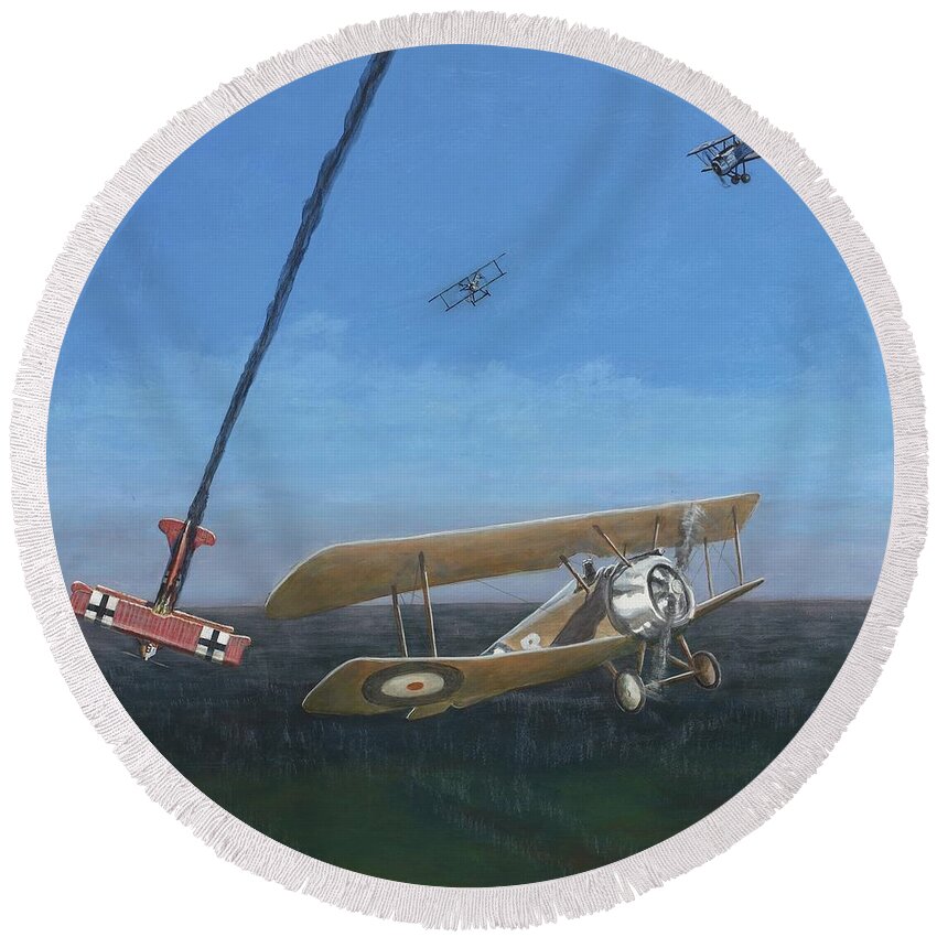 Aviation Round Beach Towel featuring the painting Sopwith by Mr Dill