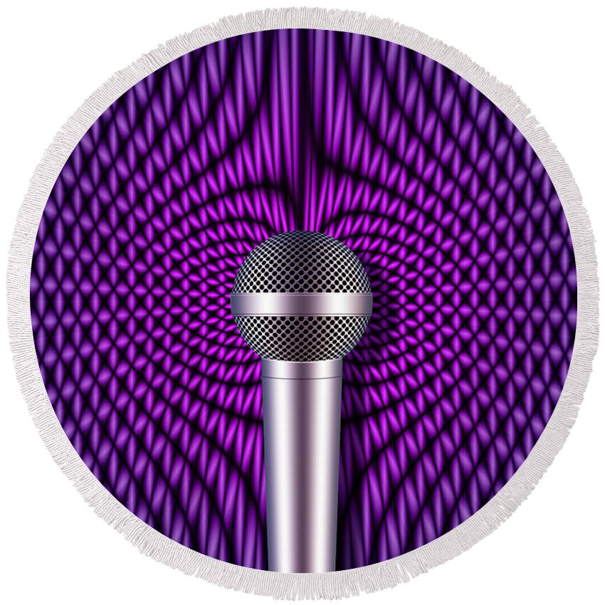 Microphone Round Beach Towel featuring the digital art Sound Reinforcement 2 by WB Johnston