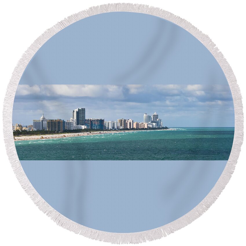 Architecture Round Beach Towel featuring the photograph South Beach on a Summer Day by Ed Gleichman