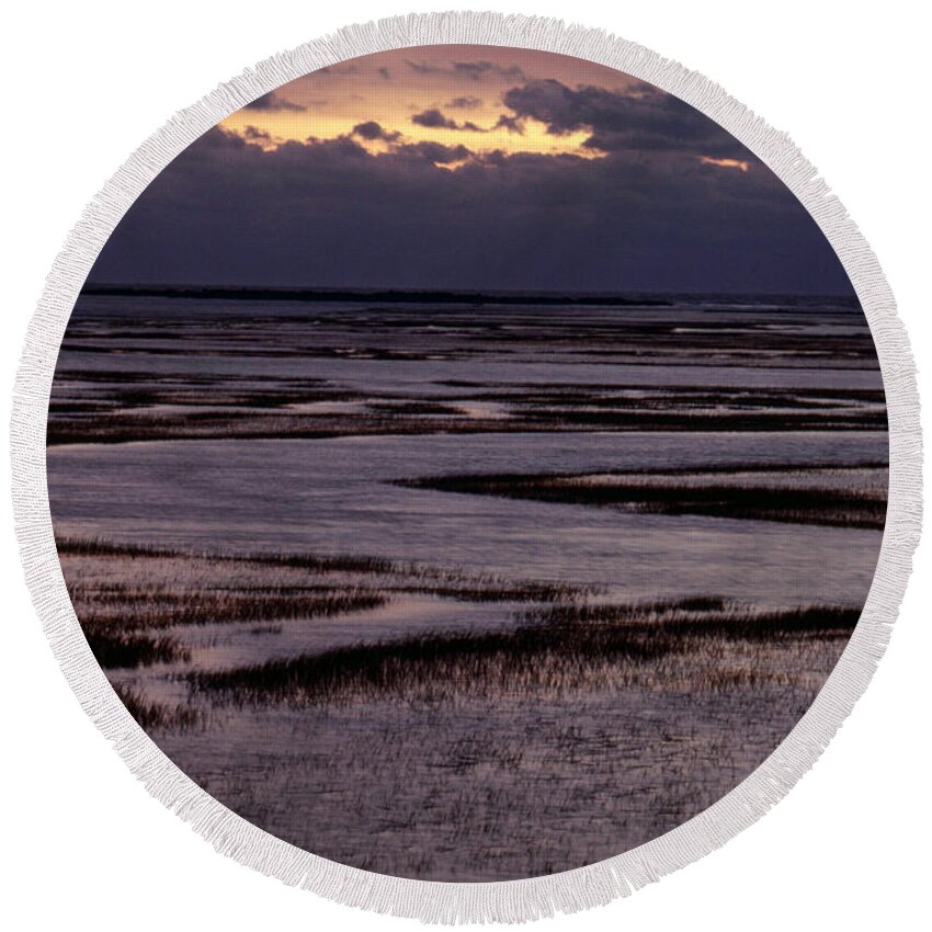North Inlet Round Beach Towel featuring the photograph South Carolina Marsh At Sunrise by Larry Cameron