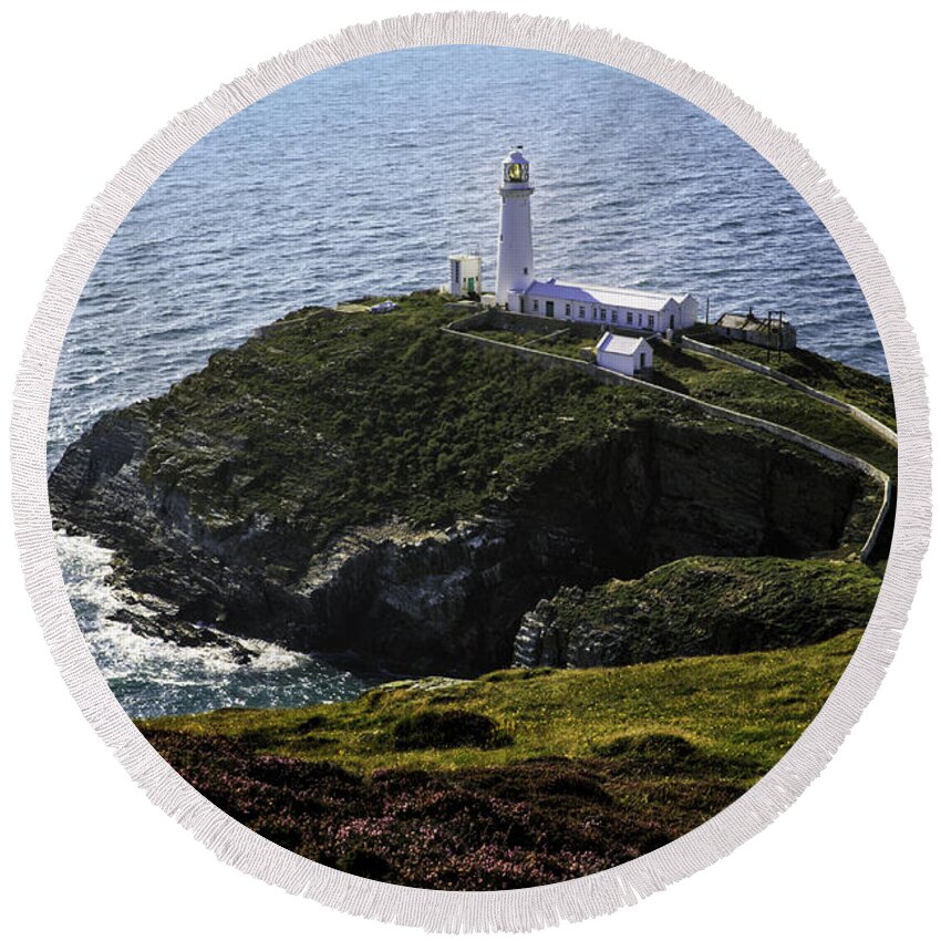 Light Round Beach Towel featuring the photograph South Stack Lighthouse by Fran Gallogly