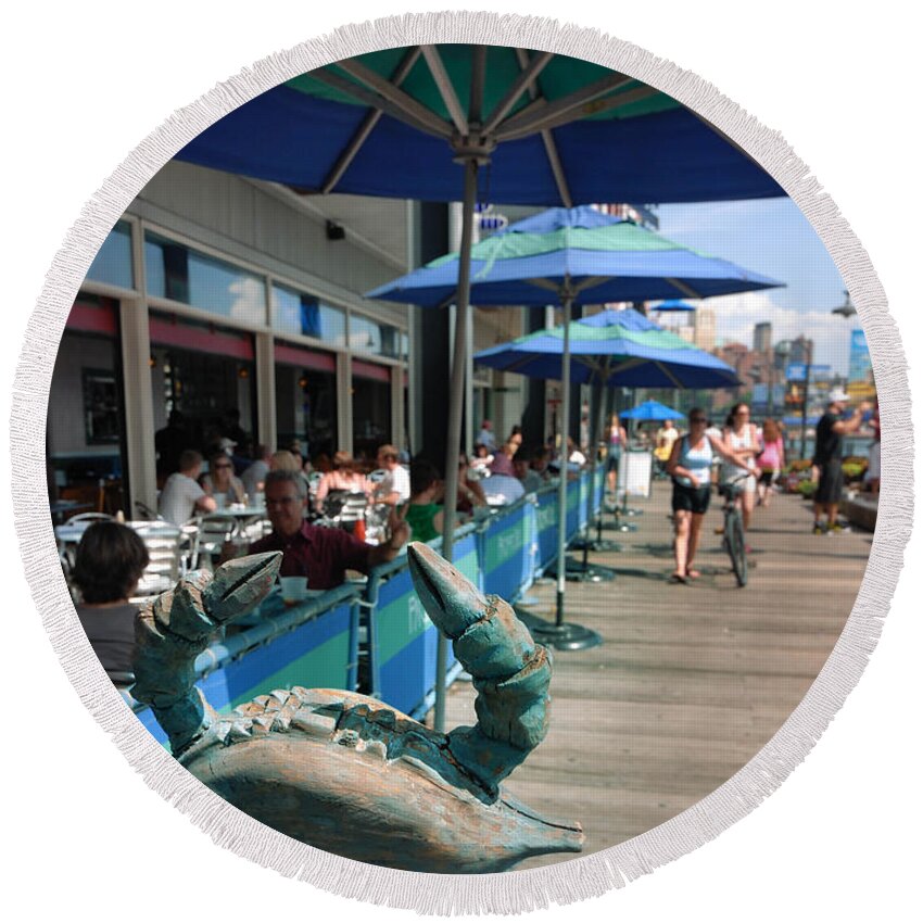 Boardwalk Round Beach Towel featuring the photograph South Street Seaport New York Crab by Amy Cicconi