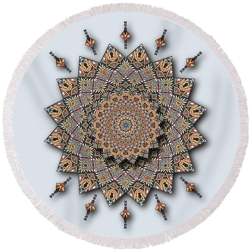 Abstract Round Beach Towel featuring the digital art Southwest Pottery Art Mandala by Deborah Smith