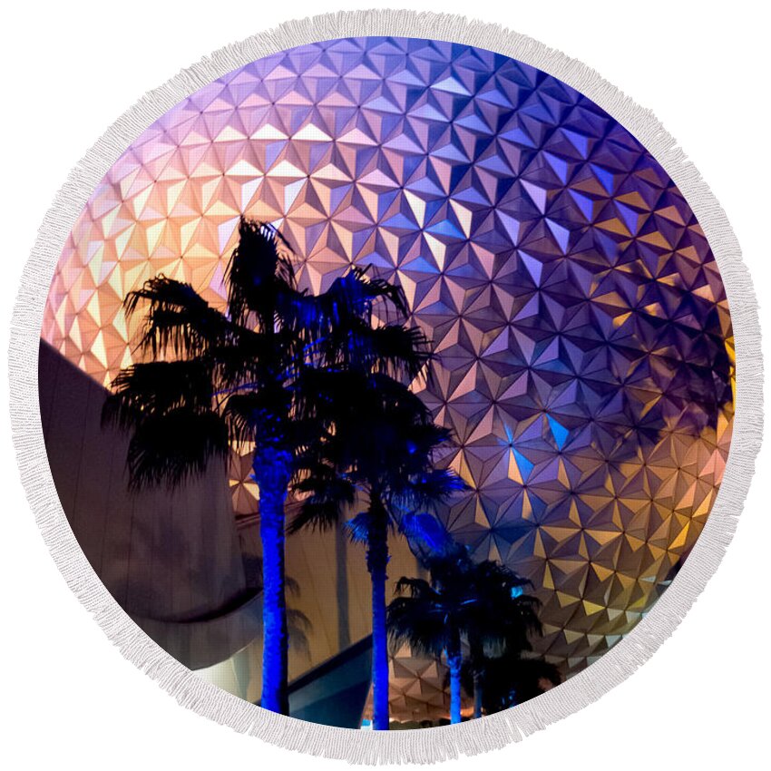 Spaceship Earth Round Beach Towel featuring the photograph Spaceship Earth by Greg Fortier