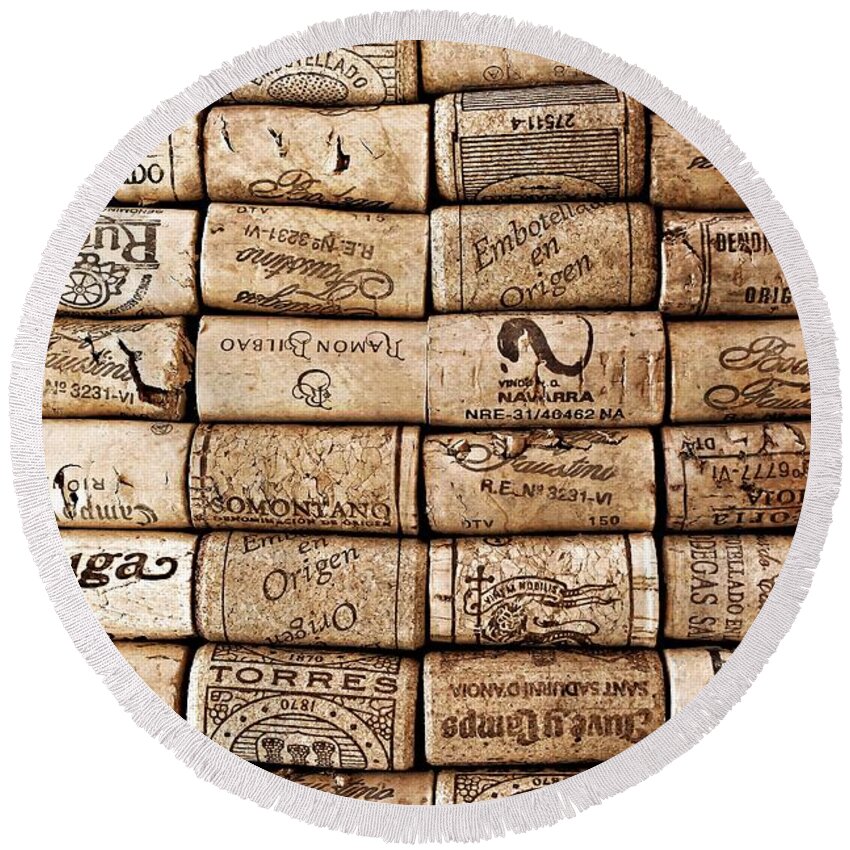 Wine Round Beach Towel featuring the photograph Spanish Corks by Clare Bevan