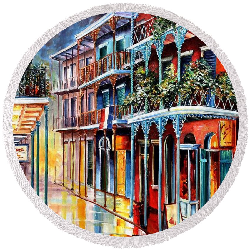 New Orleans Round Beach Towel featuring the painting Sparkling French Quarter by Diane Millsap