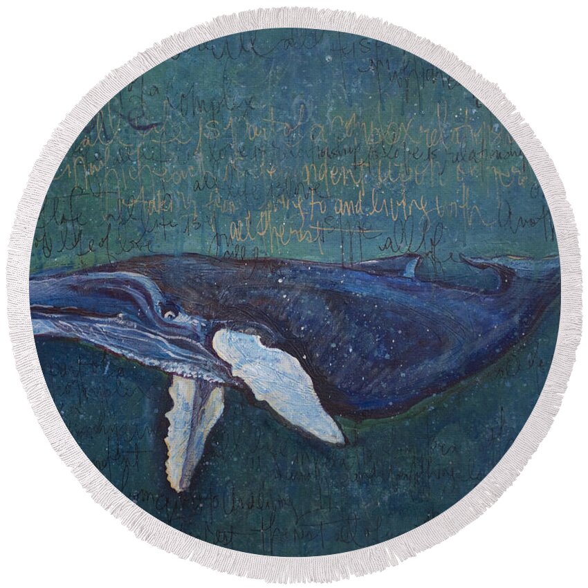 Whale Round Beach Towel featuring the painting Speaking Whale by Laurie Maves ART