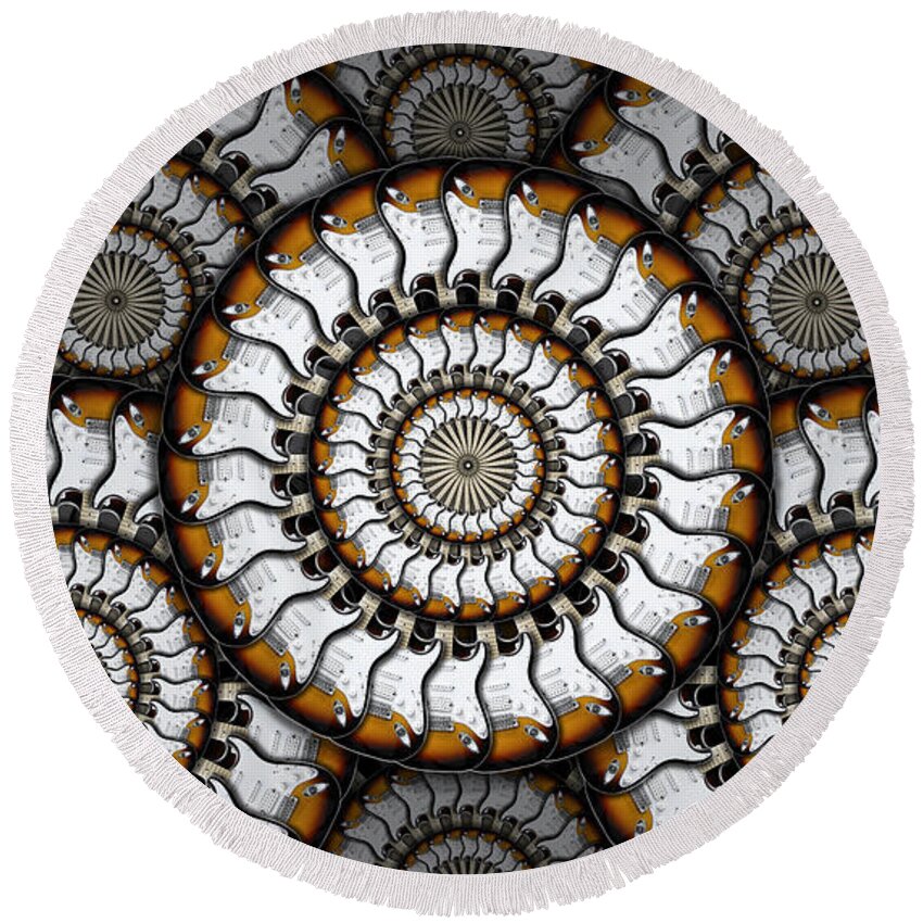 Abstract Round Beach Towel featuring the photograph Spinning Guitars 4 by Mike McGlothlen