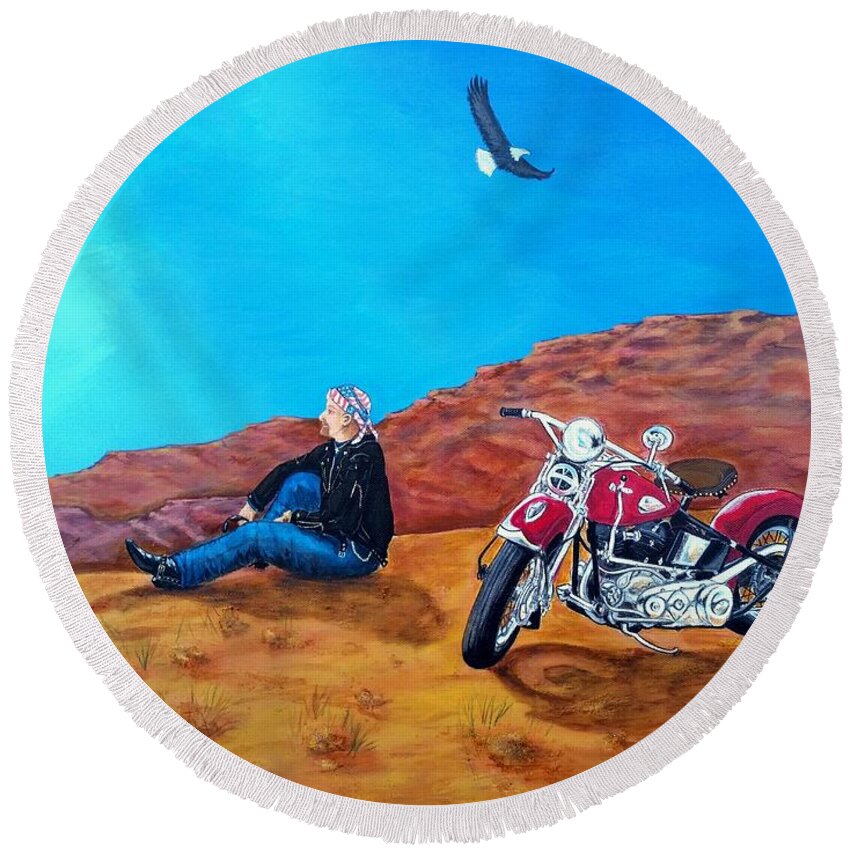 John Lyes Round Beach Towel featuring the painting Spirit Eagle by John Lyes