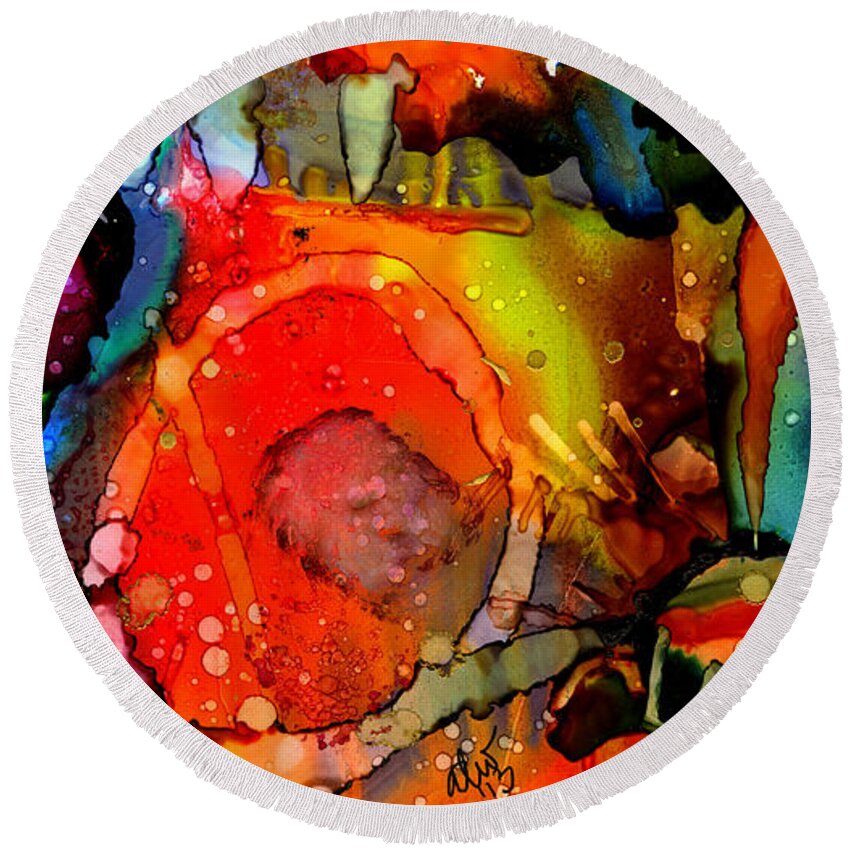 Ink Round Beach Towel featuring the painting Spontaneous LOVE by Angela L Walker