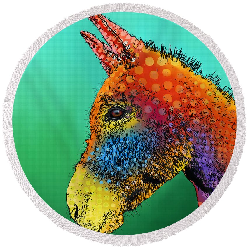 Young Round Beach Towel featuring the digital art Spotted Donkey by Marlene Watson