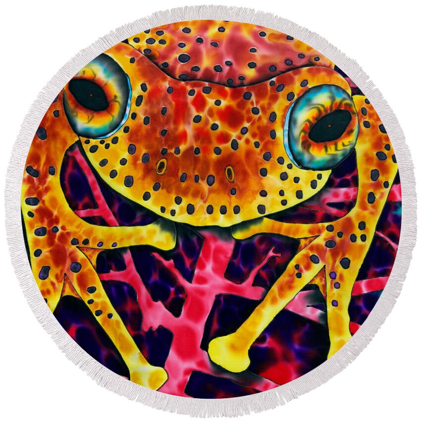 Tree Frog Round Beach Towel featuring the painting Spotted Tree Frog by Daniel Jean-Baptiste
