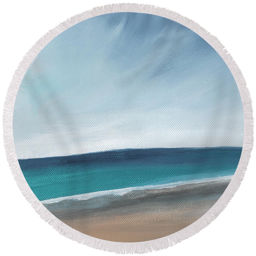 Beach Round Beach Towel featuring the painting Spring Beach- contemporary abstract landscape by Linda Woods