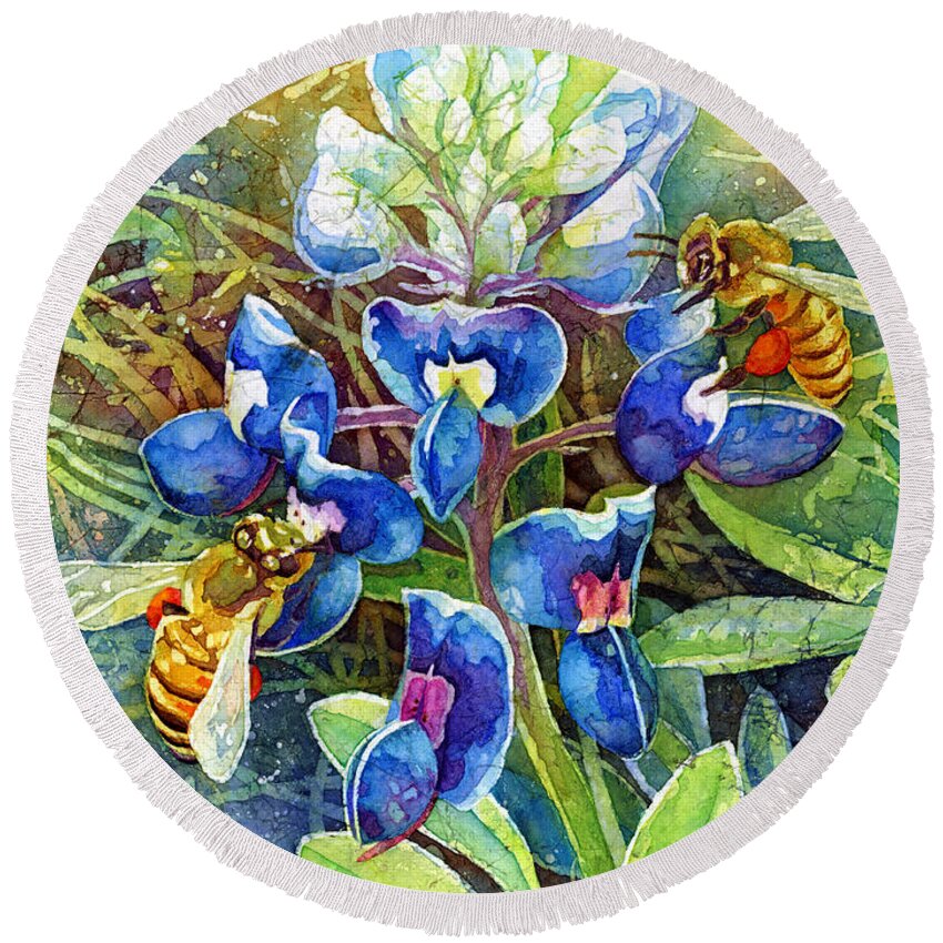 Bluebonnet Round Beach Towel featuring the painting Spring Breeze by Hailey E Herrera