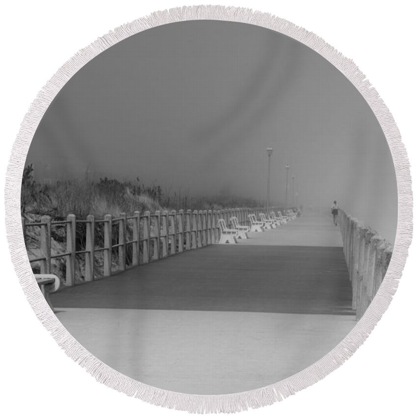 Jersey Shore Round Beach Towel featuring the photograph Spring Lake Boardwalk - Jersey Shore by Angie Tirado