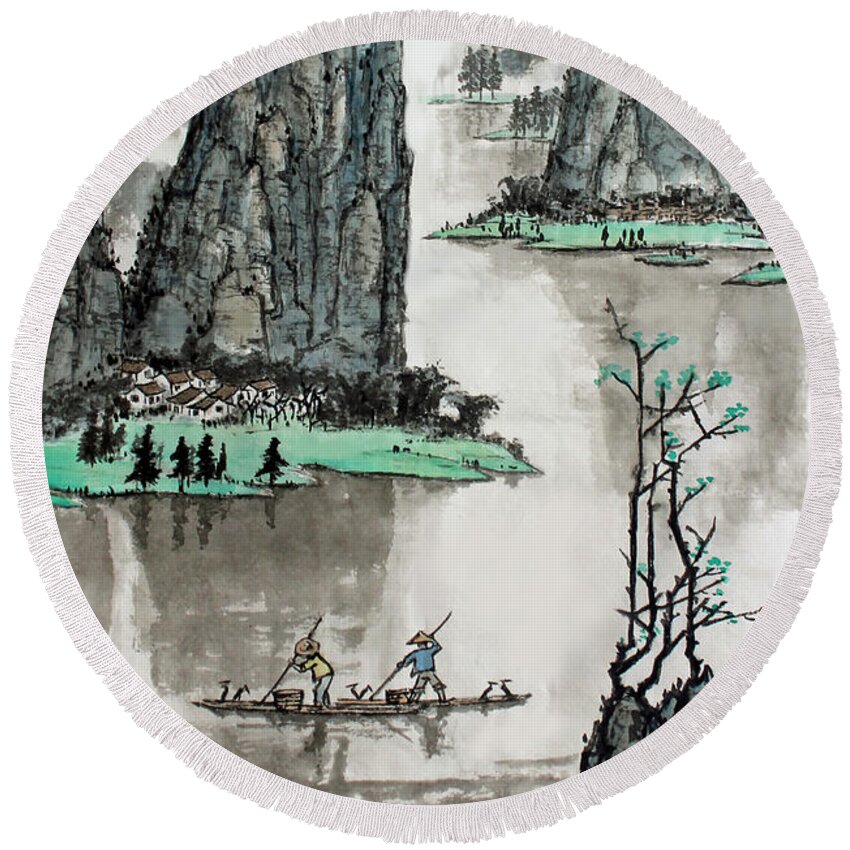 Li River Round Beach Towel featuring the photograph Spring River by Yufeng Wang
