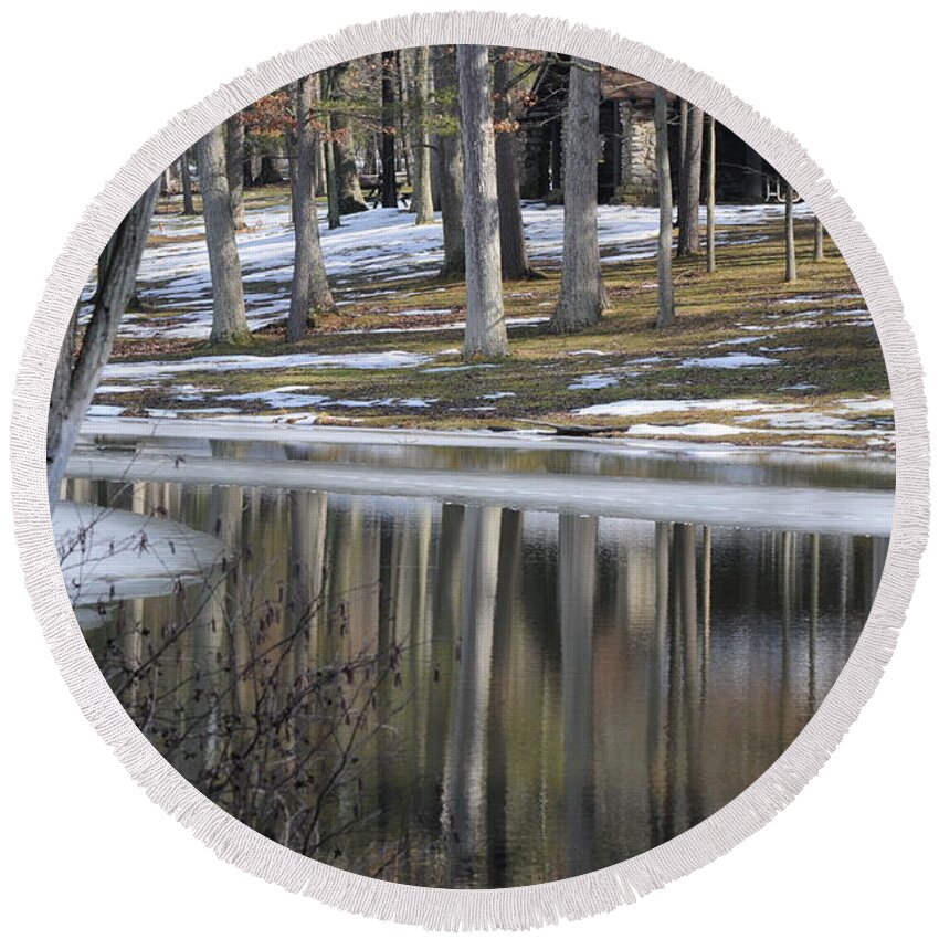 Landscape Round Beach Towel featuring the photograph Spring Thaw by Jack Harries