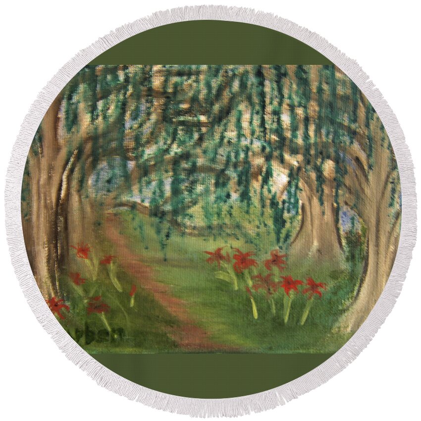 Trail Round Beach Towel featuring the painting Spring Trail by Suzanne Surber