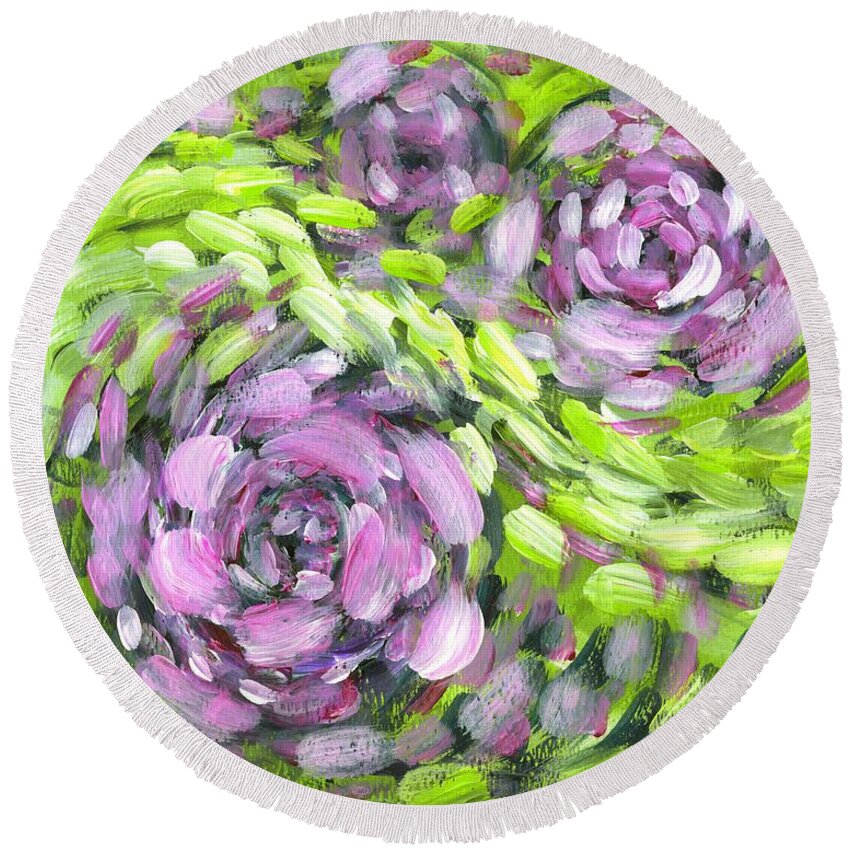 Roses Round Beach Towel featuring the painting Spring Whirl by Holly Carmichael