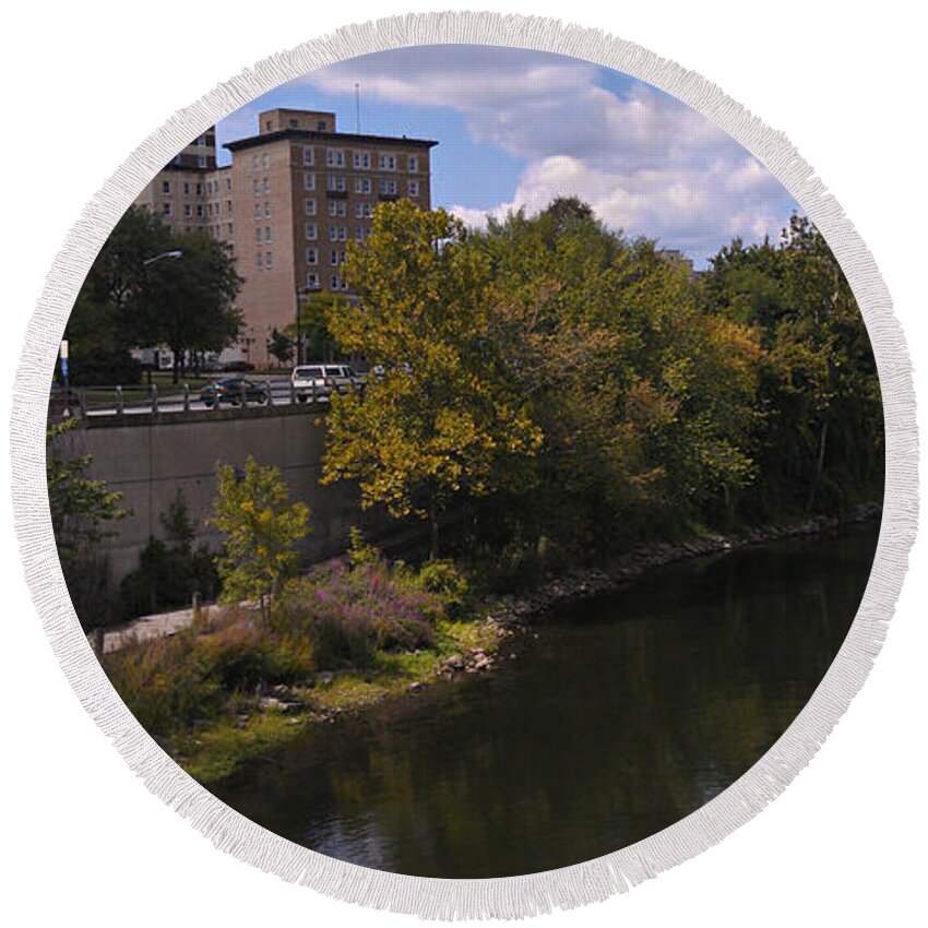 South Bend Round Beach Towel featuring the photograph St. Joseph River Panorama by Anna Lisa Yoder