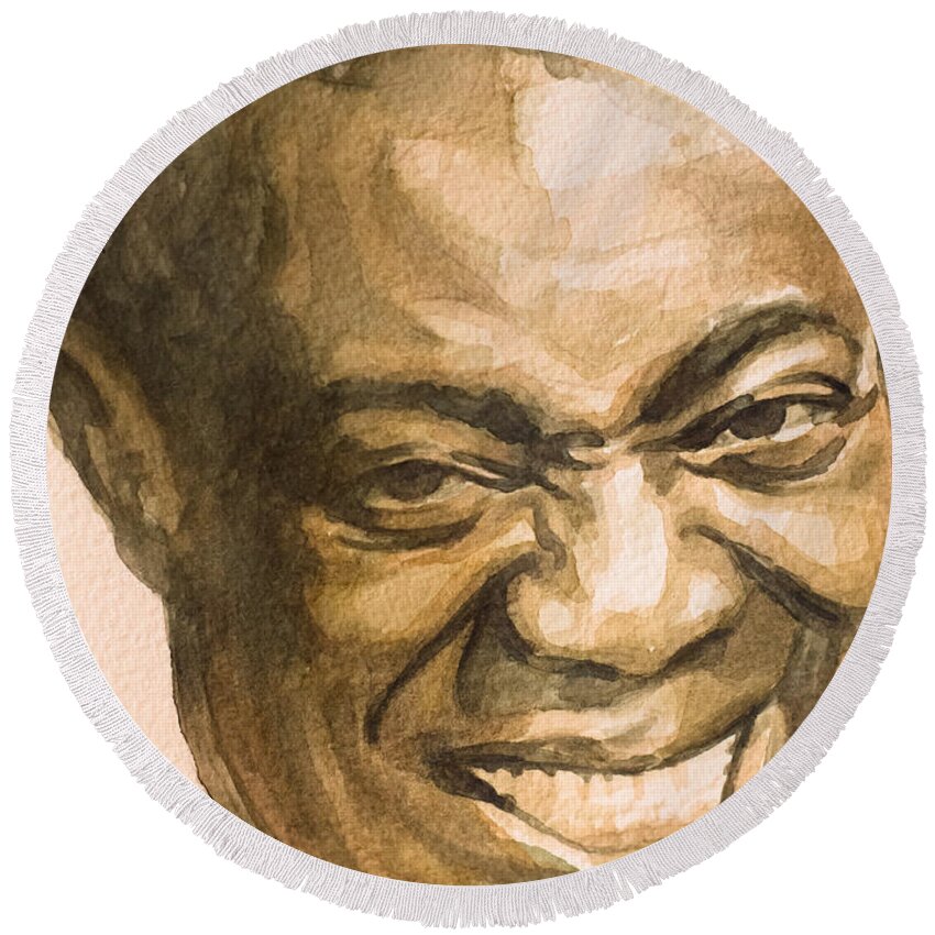 Louis Armstrong Round Beach Towel featuring the painting St. Louis Blues by Laur Iduc