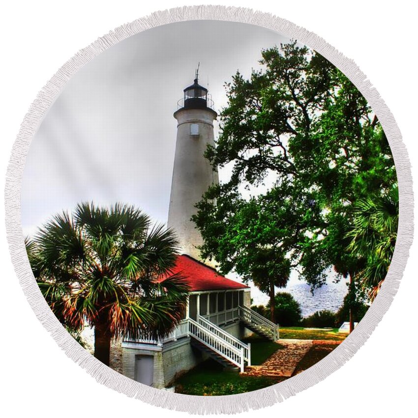 Lighthouse Round Beach Towel featuring the photograph St. Marks Lighthouse by Debra Forand
