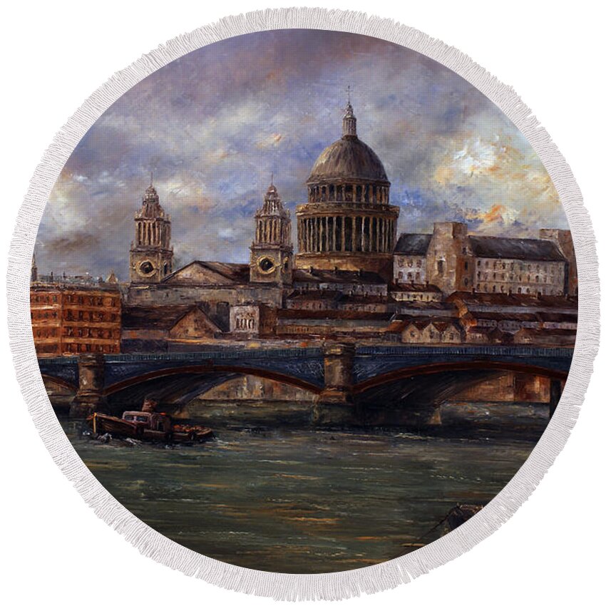 St. Paul's. St. Paul's Cathedral Round Beach Towel featuring the painting St. Paul's Cathedral - London by Miroslav Stojkovic - Miro