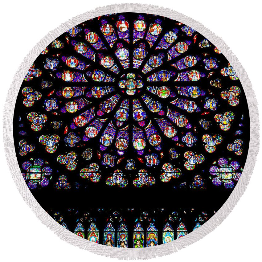 Stained Round Beach Towel featuring the photograph Stained Glass at Notre Dame by Pablo Lopez