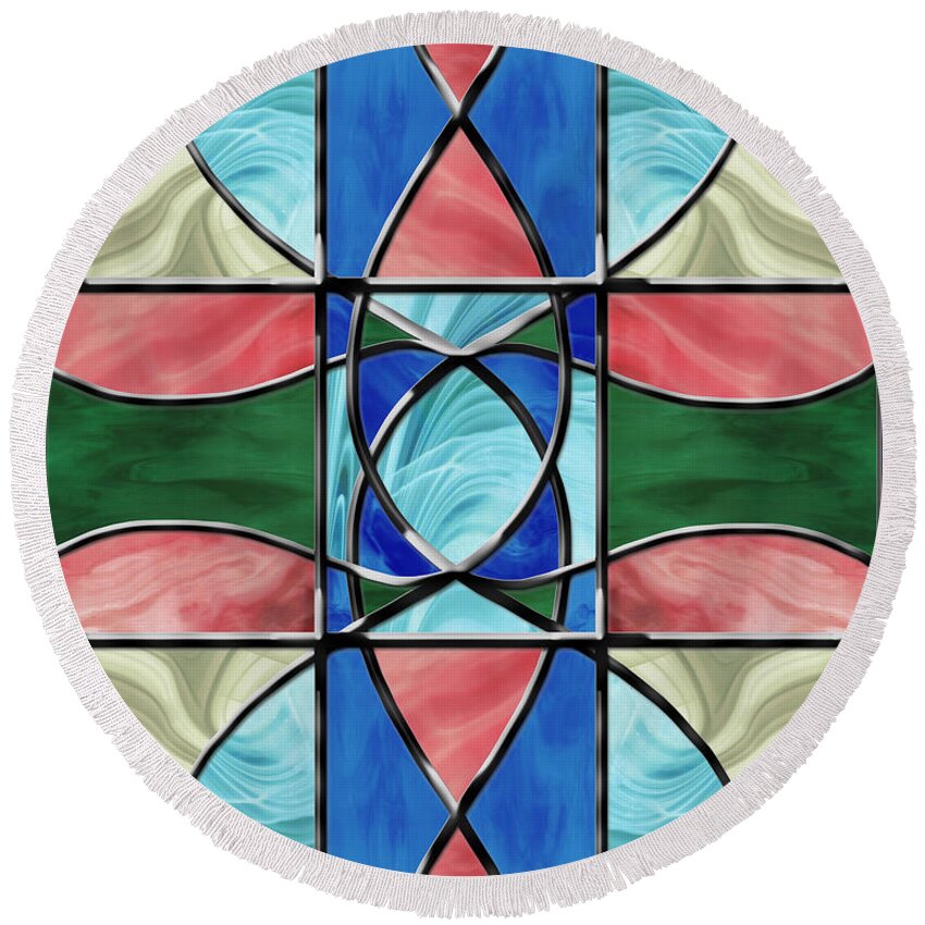 Stained Glass Round Beach Towel featuring the digital art Stained Glass Window 2 by Shawna Rowe